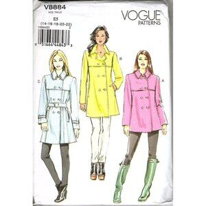 Vogue V8884 Misses 14 to 22 Casual Belted Car Coat Uncut Sewing Pattern